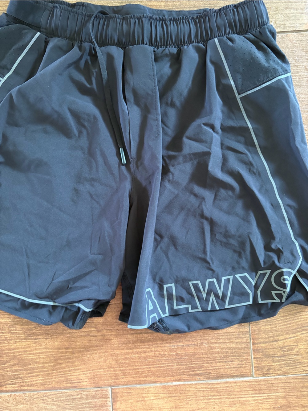lululemon athletica Black Athletic Shorts with Light Blue Trim